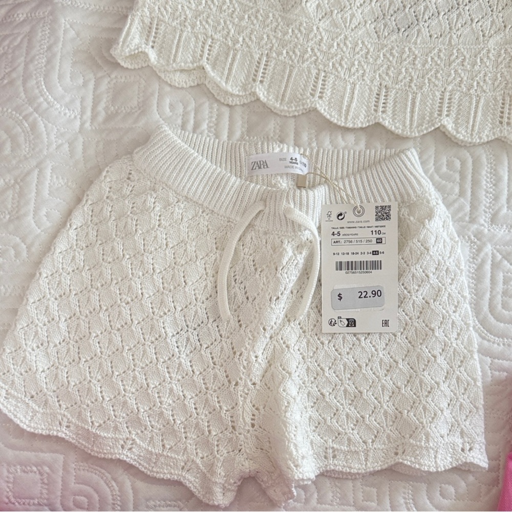 Zara Cream Textured Knit Shorts